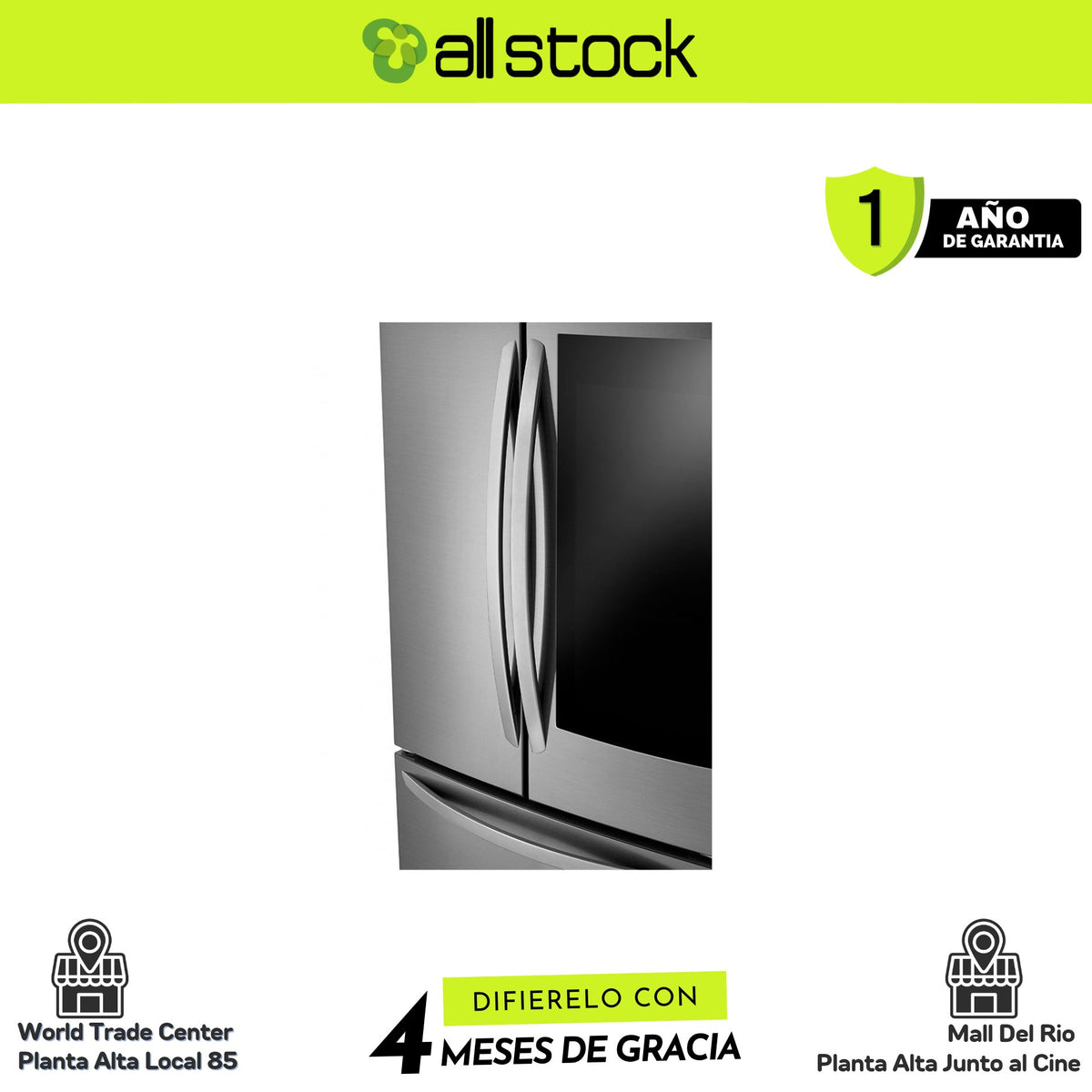 Refrigeradora LG VF29BVP — detalle de manijas y panel