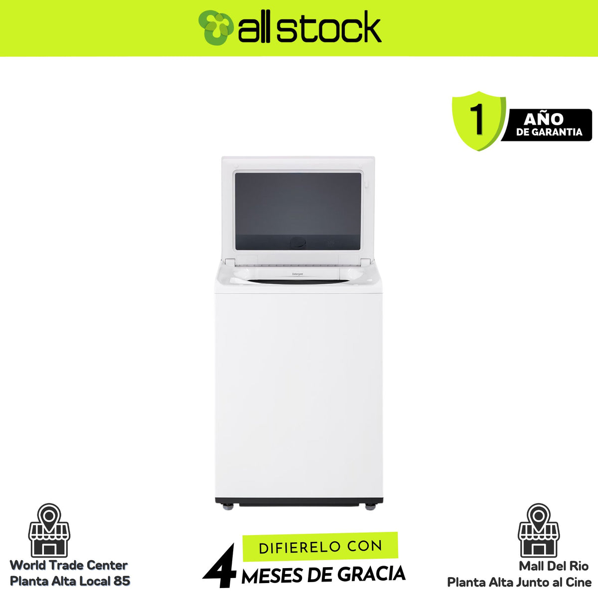 Lavadora LG WT25EWTX6, vista frontal con tapa o puerta abierta