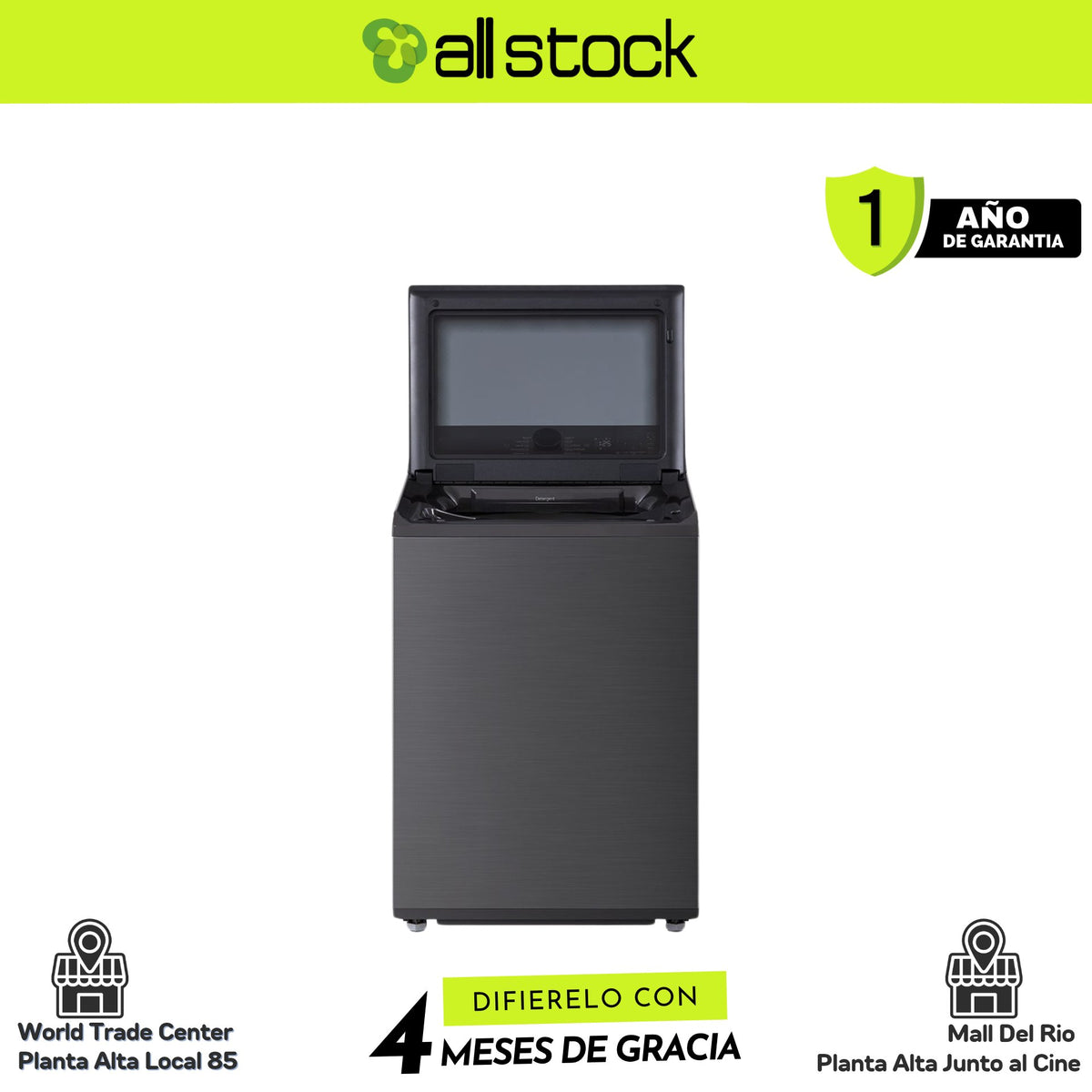 Lavadora LG WT25PBTX6, vista frontal con tapa o puerta abierta