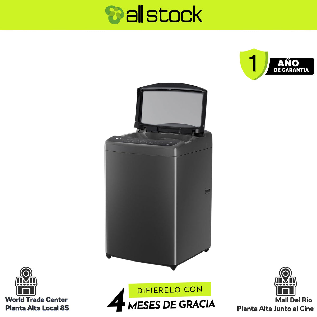 Lavadora LG WT21MV6, vista abierta en perspectiva