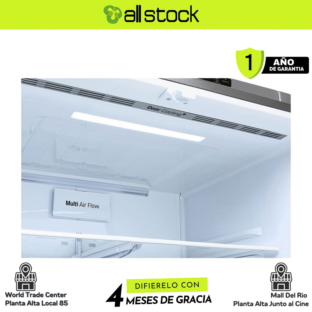 Refrigeradora LG GM78BGP — detalle de ventilación e iluminación