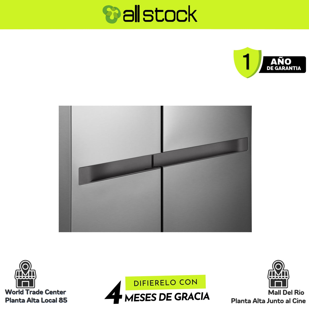 Refrigeradora LG VS25BJNK — detalle de las manijas integradas