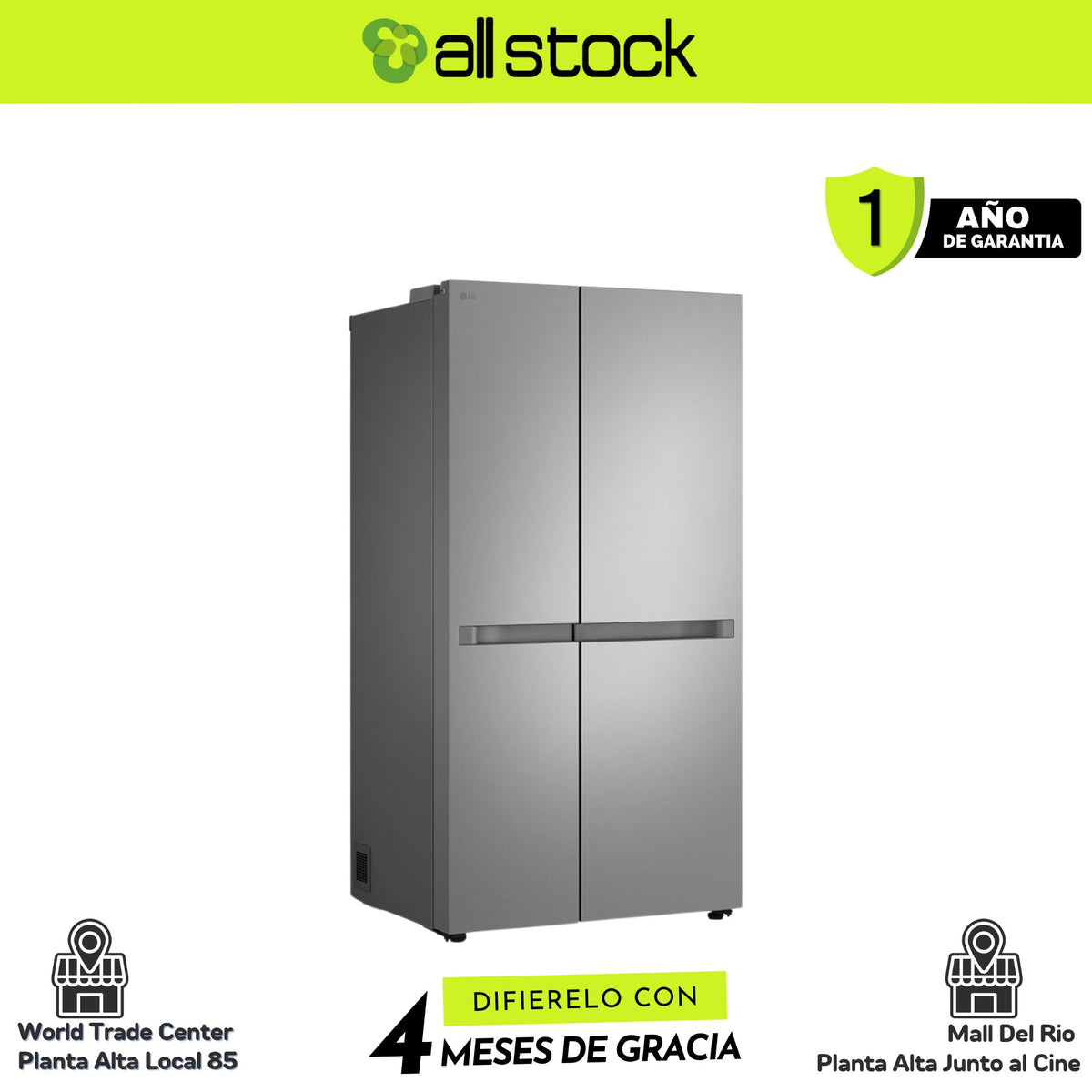 Refrigeradora LG VS25BJNK — vista lateral en perspectiva