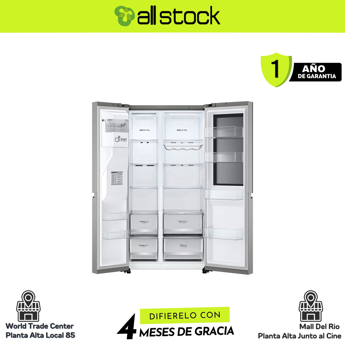 Refrigeradora LG VS25GMIW — interior completo sin alimentos