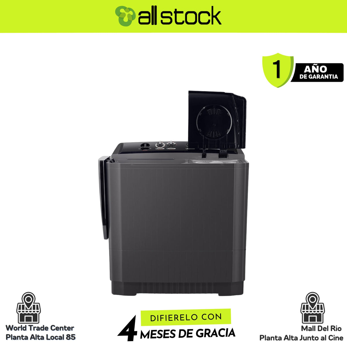 Lavadora LG WP18MAR, vista frontal con tapa o puerta abierta