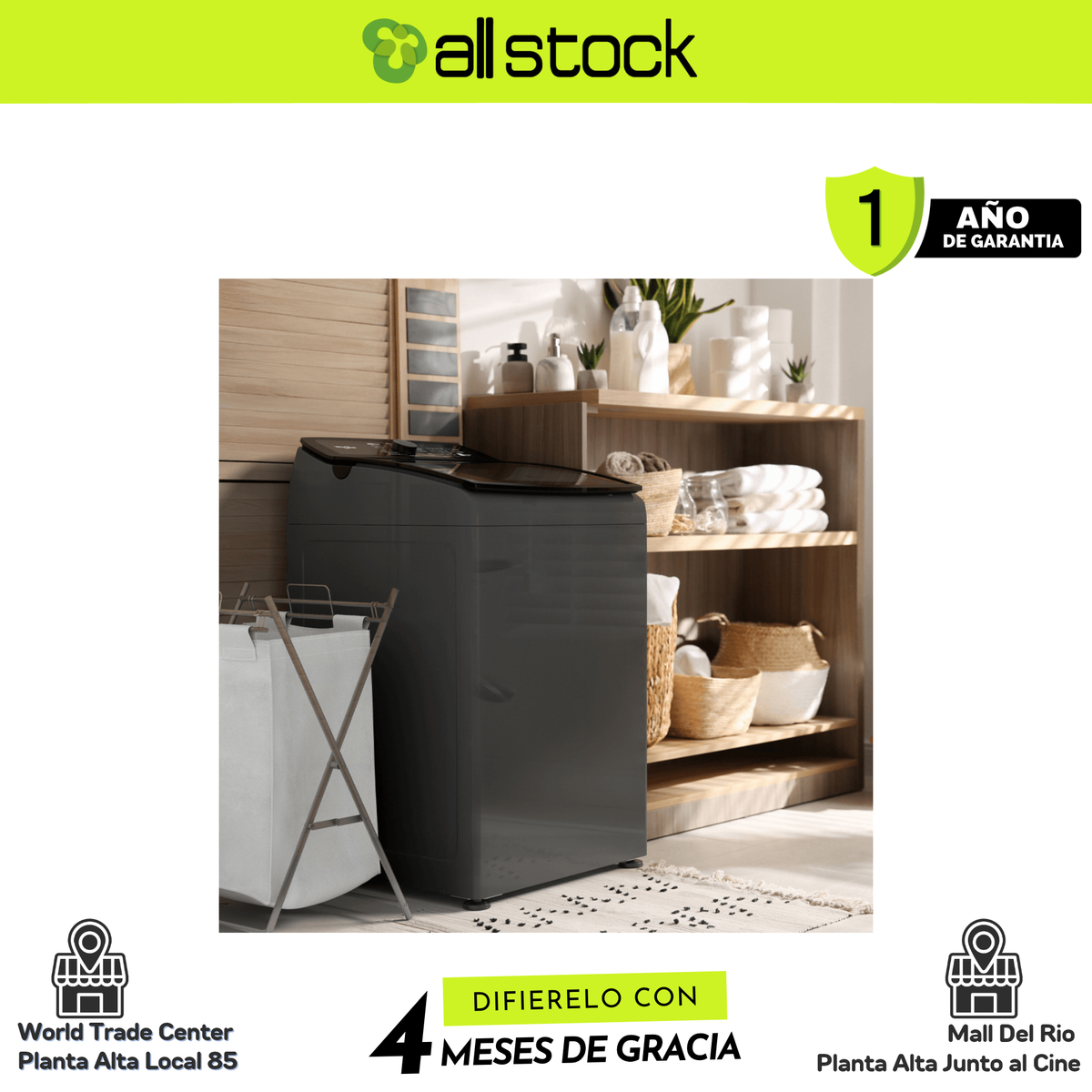 Lavadora Whirlpool WW19NTBHLA, vista lateral en ambiente