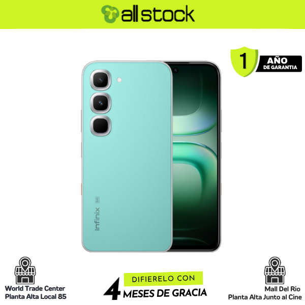 Infinix HOT 70 Pro Mirage Green, vista frontal y trasera oficial