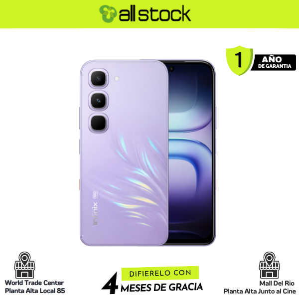 Infinix HOT 70 Pro Silk Glow Purple, vista frontal y trasera oficial