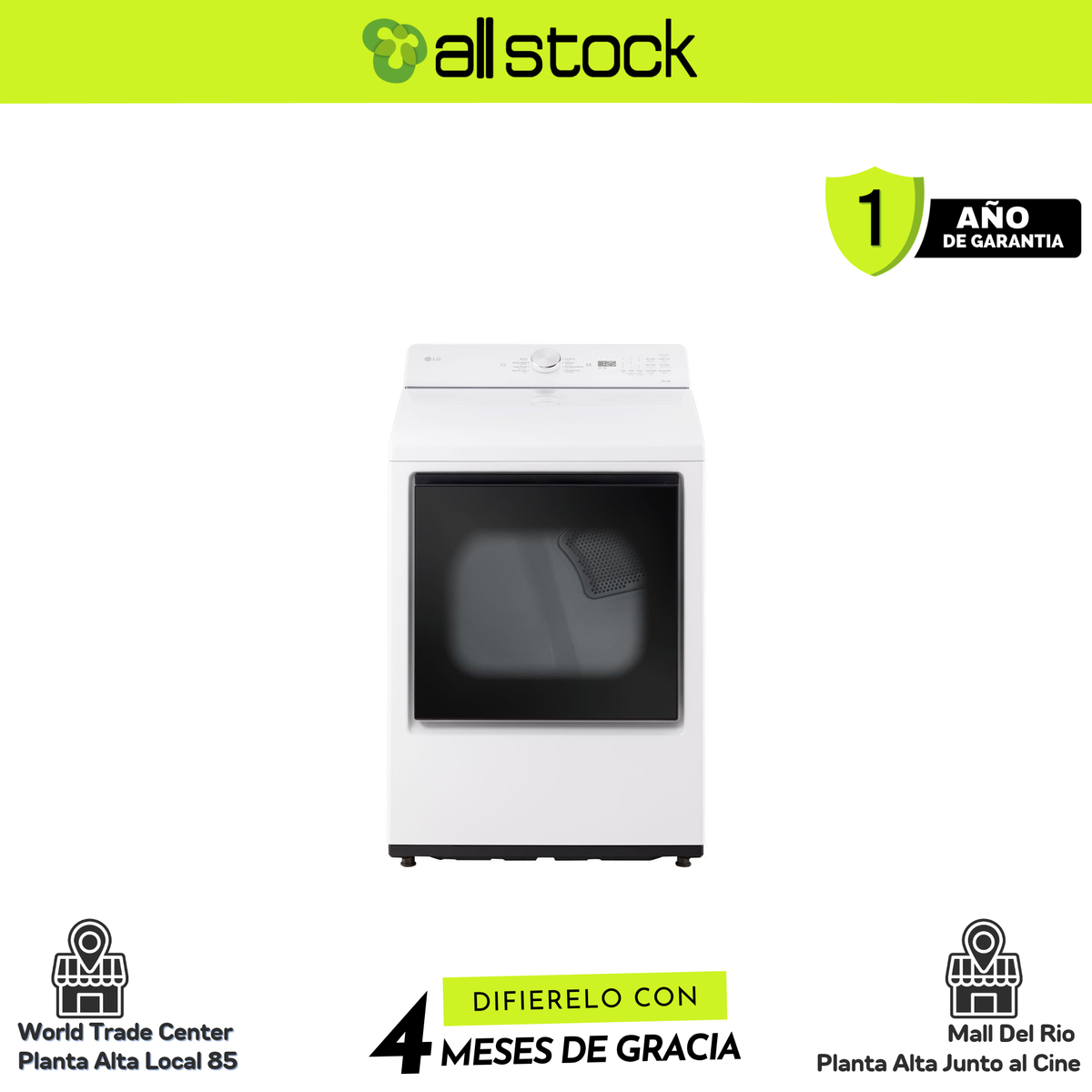 Secadora LG DT73EWTX blanca: vista frontal