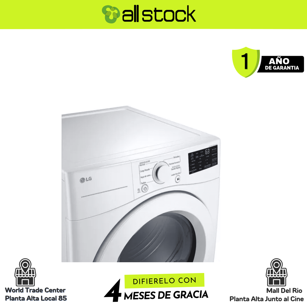 Secadora LG DT73EWTXE blanca, detalle del panel; formato AllStock