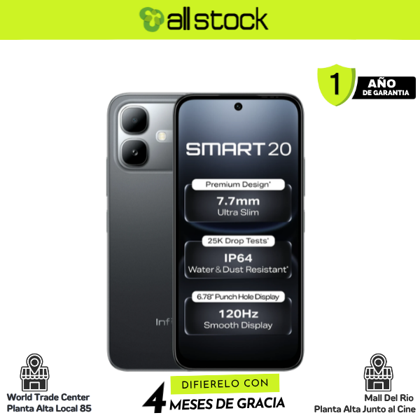 Infinix smart-20 Shadow Black — vista frontal y trasera